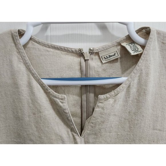 LL BEAN Women's Sleeveless V Neck Midi Dress Linen Blend Beige Minimalist Sz 18 - Picture 3 of 10